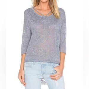 Revolve LNA Cape Strap Tee Top Burnout 3/4 Length Sleeve Heather Grey Size XS